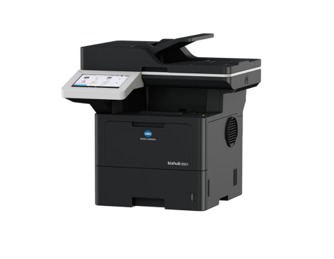 Stampante multifunzione laser Konica Minolta Bizhub 5021i nera con scanner e pannello di controllo touch.